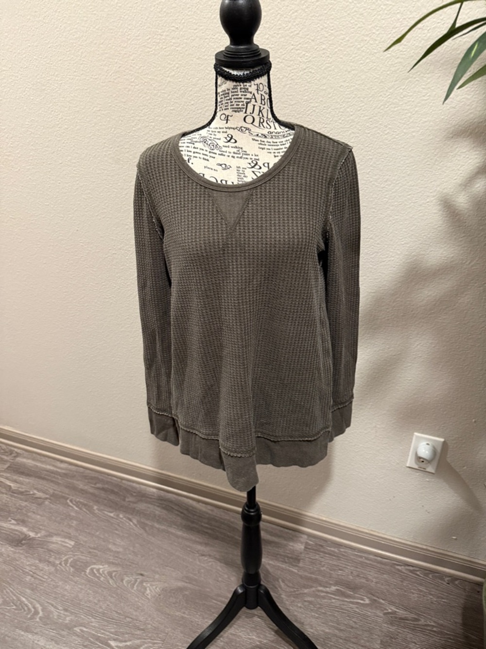 White Crow Olive Green Waffle Knit Long Sleeve Top